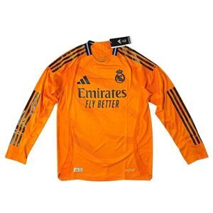 adidas 24-25 Real Madrid Long-Sleeve Away Authentic Jersey Orange Black M IT5194